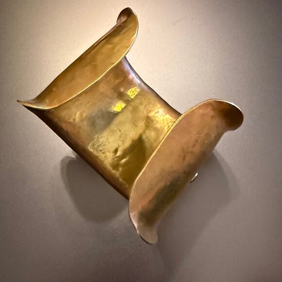 Artisan Hammered Brass Studded Wide Cuff Bracelet - Picture 4 of 7